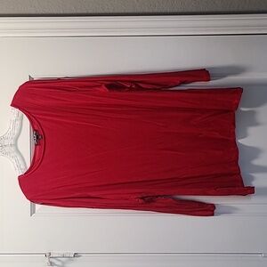 Cable & Gauge Red Blouse with Cut-Out Sleeves